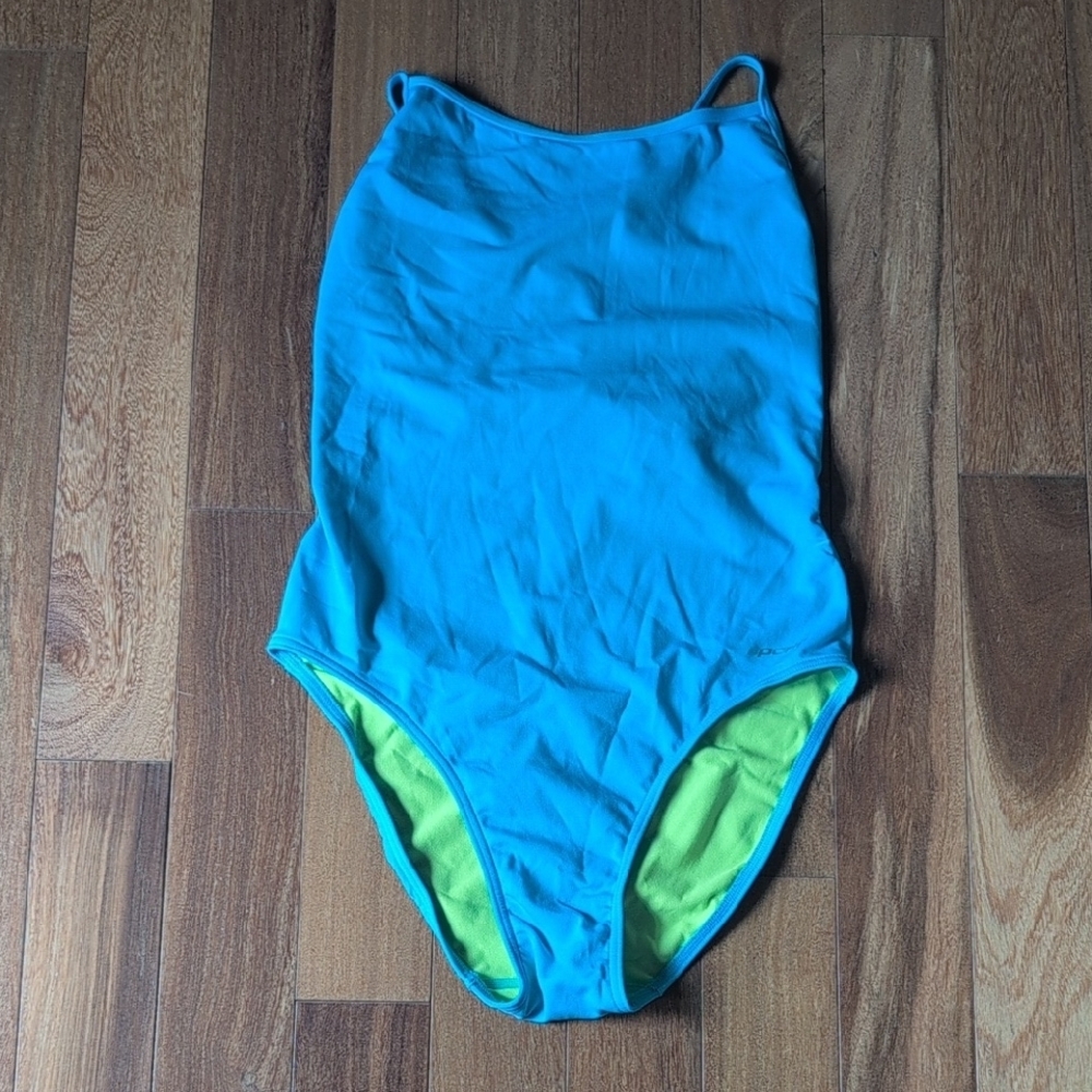 Girls' Bright Teal One-Piece Swimsuit with Lime Trim